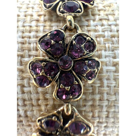 Monet Gold-Tone Floral Bracelet With Purple Rhinestones 7" Fit - Picture 4 of 8